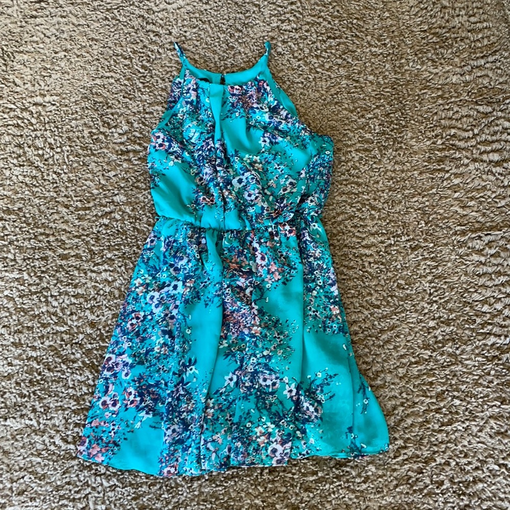 green flowered dress